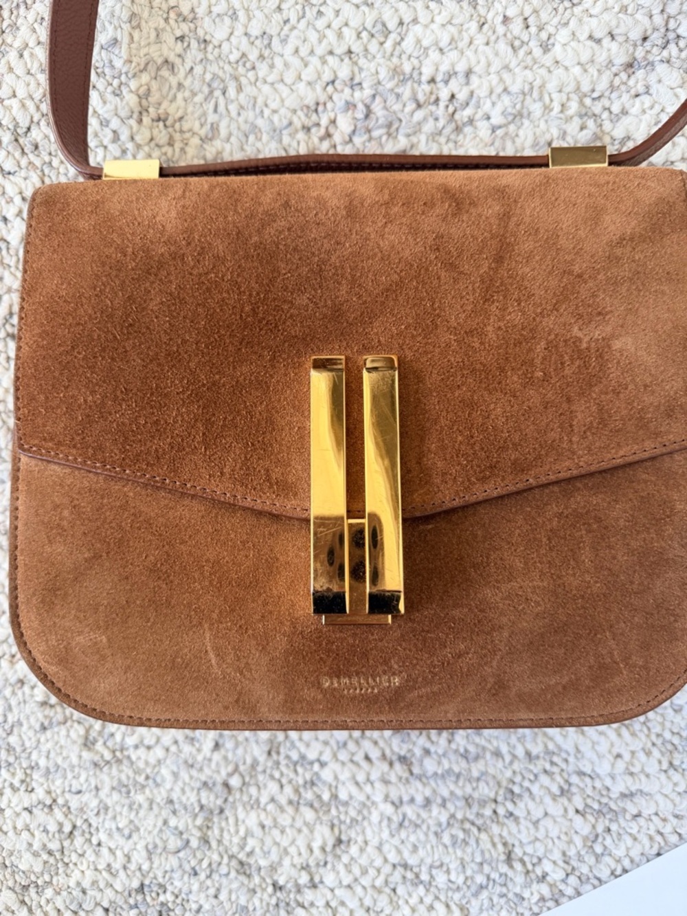 Demellier London Suede Shoulder Bag with Gold Hardware